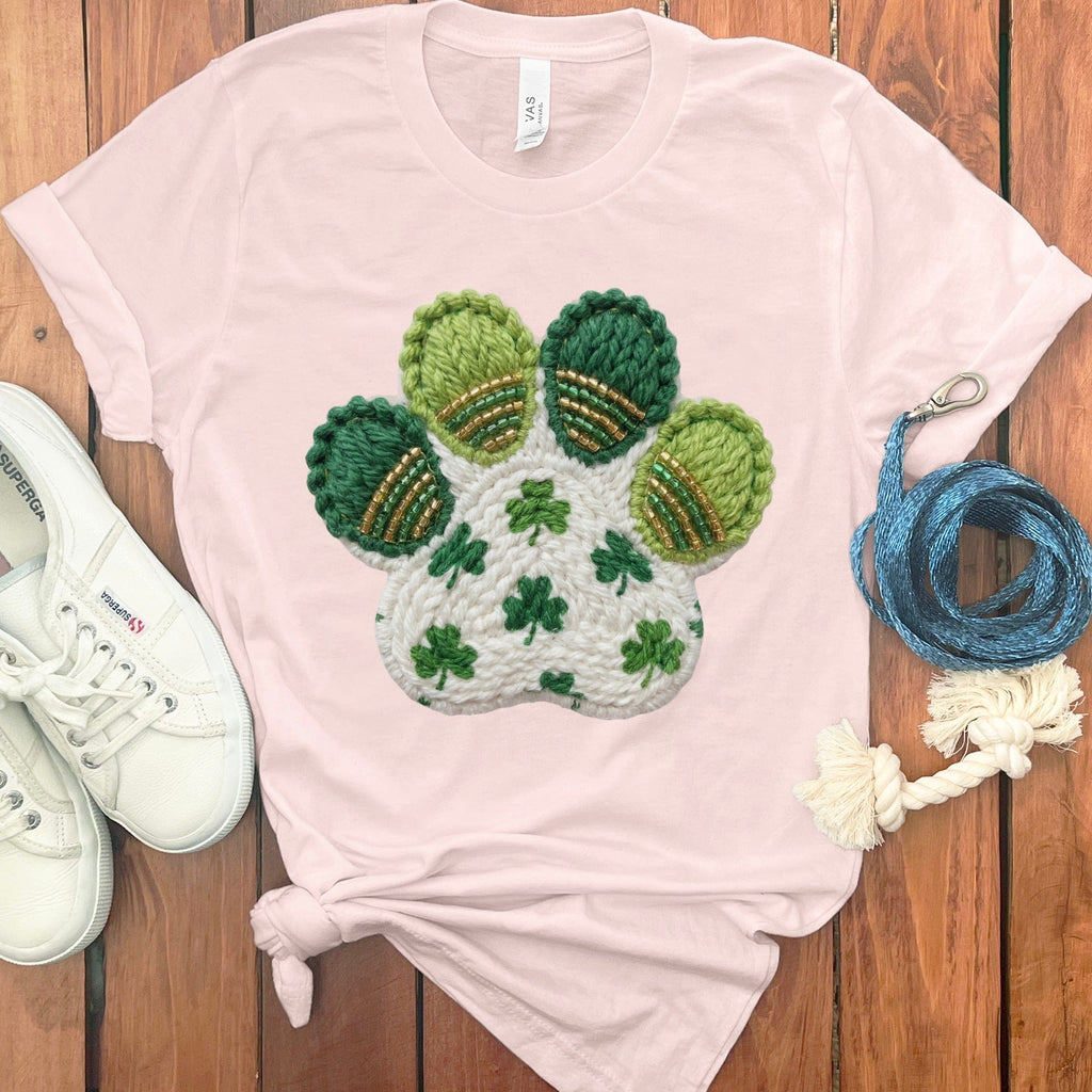 Faux Yarn Shamrock Paw T-Shirt in Soft Pink / M by Puppy Jo