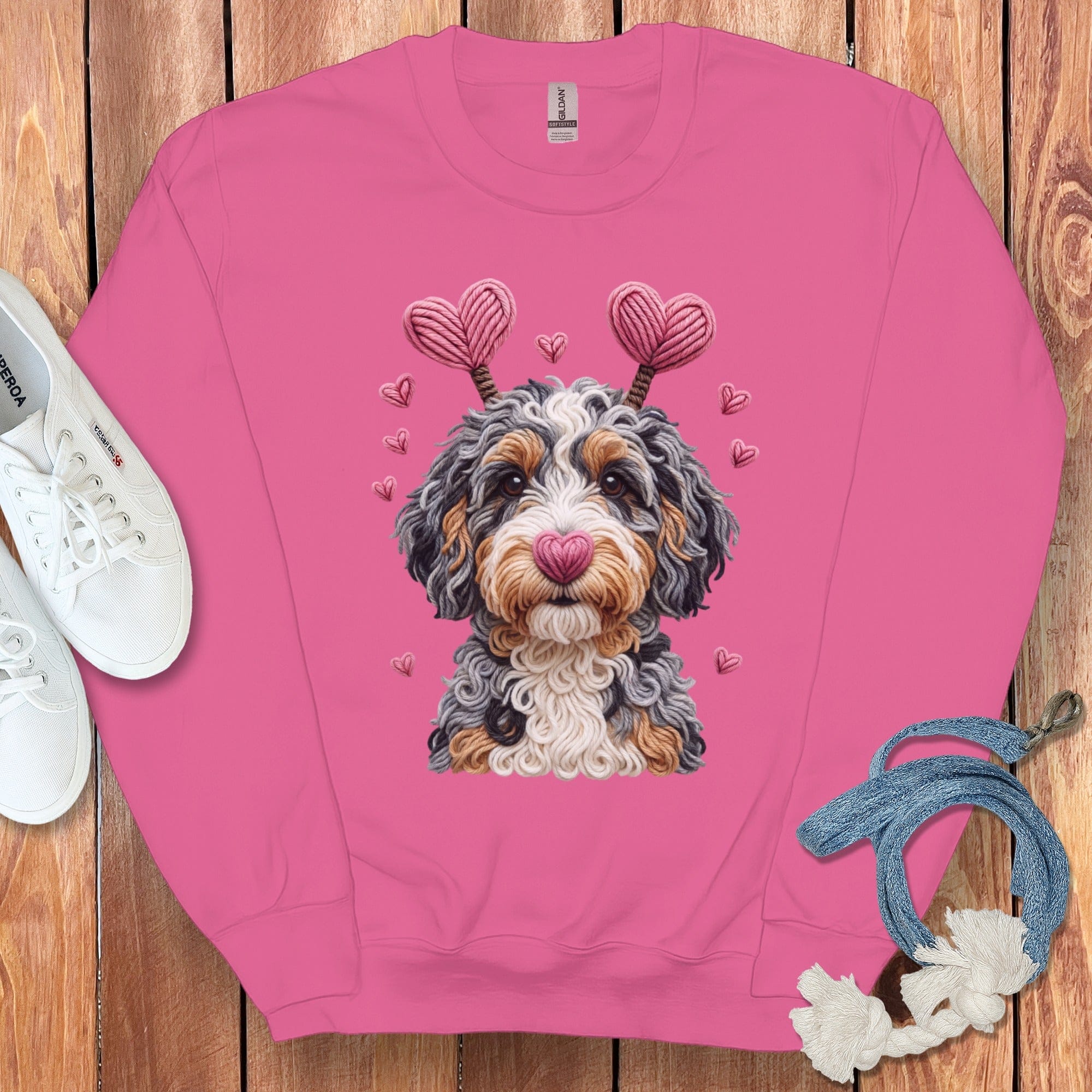 Faux Yarn Valentine Aussiedoodle Sweatshirt in Heliconia / S by Puppy Jo