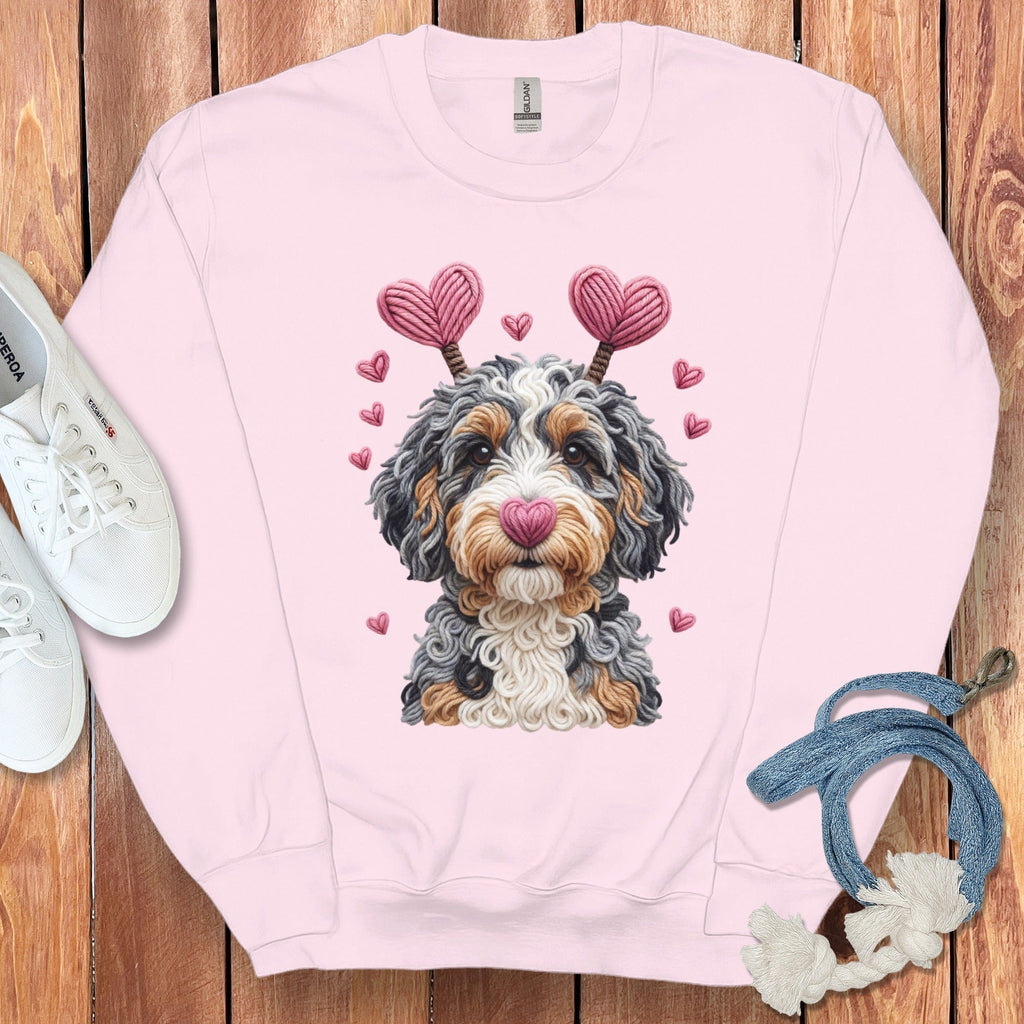 Faux Yarn Valentine Aussiedoodle Sweatshirt in Light Pink / S by Puppy Jo