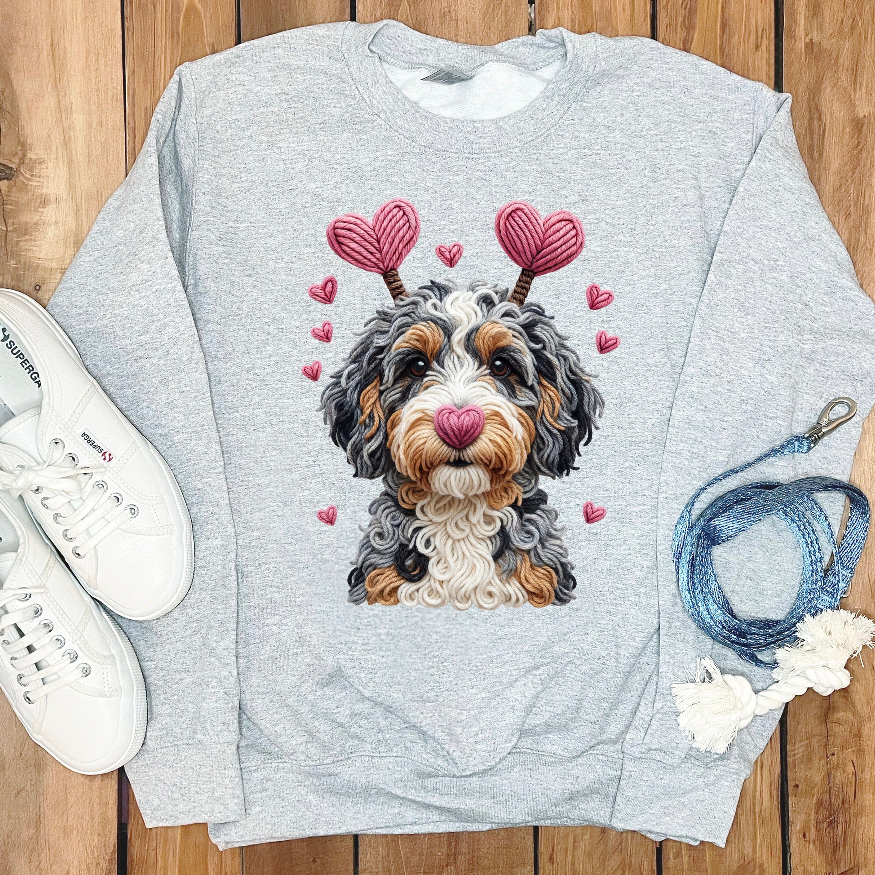 Faux Yarn Valentine Aussiedoodle Sweatshirt in Sport Grey / S by Puppy Jo