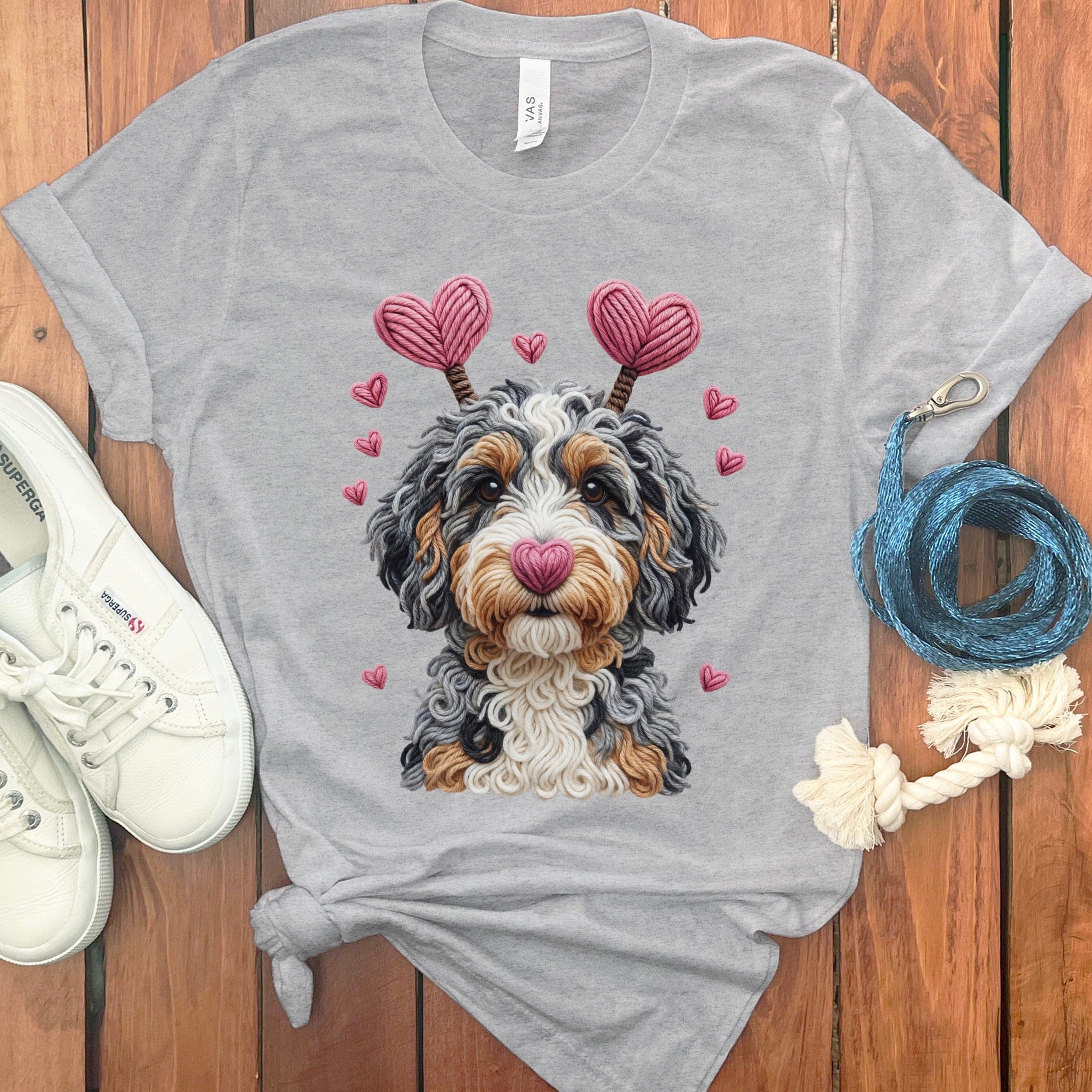 Faux Yarn Valentine Aussiedoodle T-Shirt in Athletic Heather / S by Puppy Jo