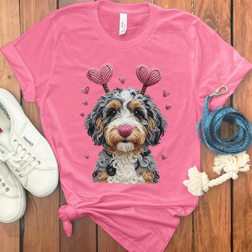 Faux Yarn Valentine Aussiedoodle T-Shirt in Charity Pink / S by Puppy Jo