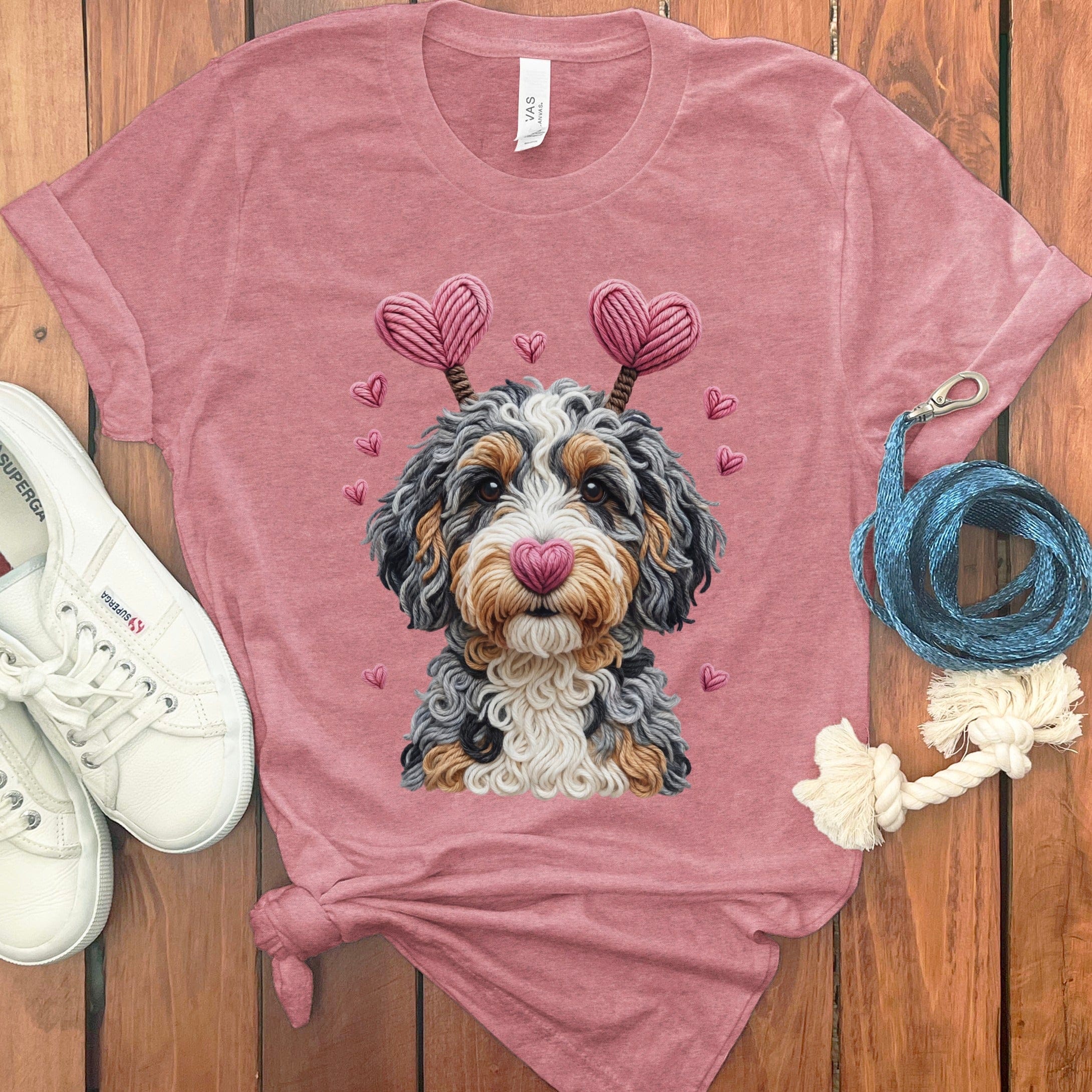 Faux Yarn Valentine Aussiedoodle T-Shirt in Heather Mauve / S by Puppy Jo