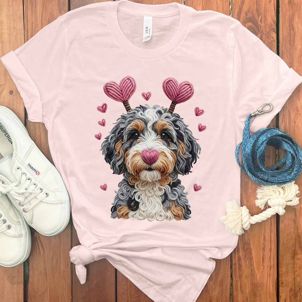 Faux Yarn Valentine Aussiedoodle T-Shirt in Soft Pink / S by Puppy Jo