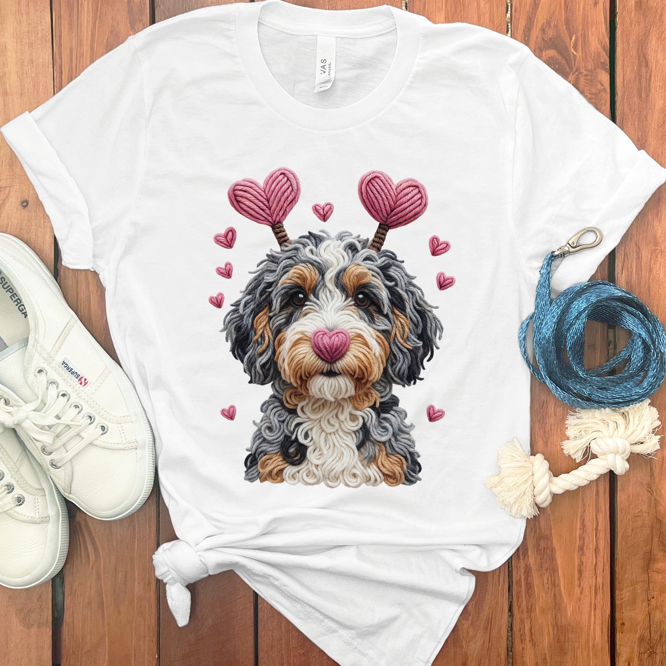 Faux Yarn Valentine Aussiedoodle T-Shirt in White / S by Puppy Jo