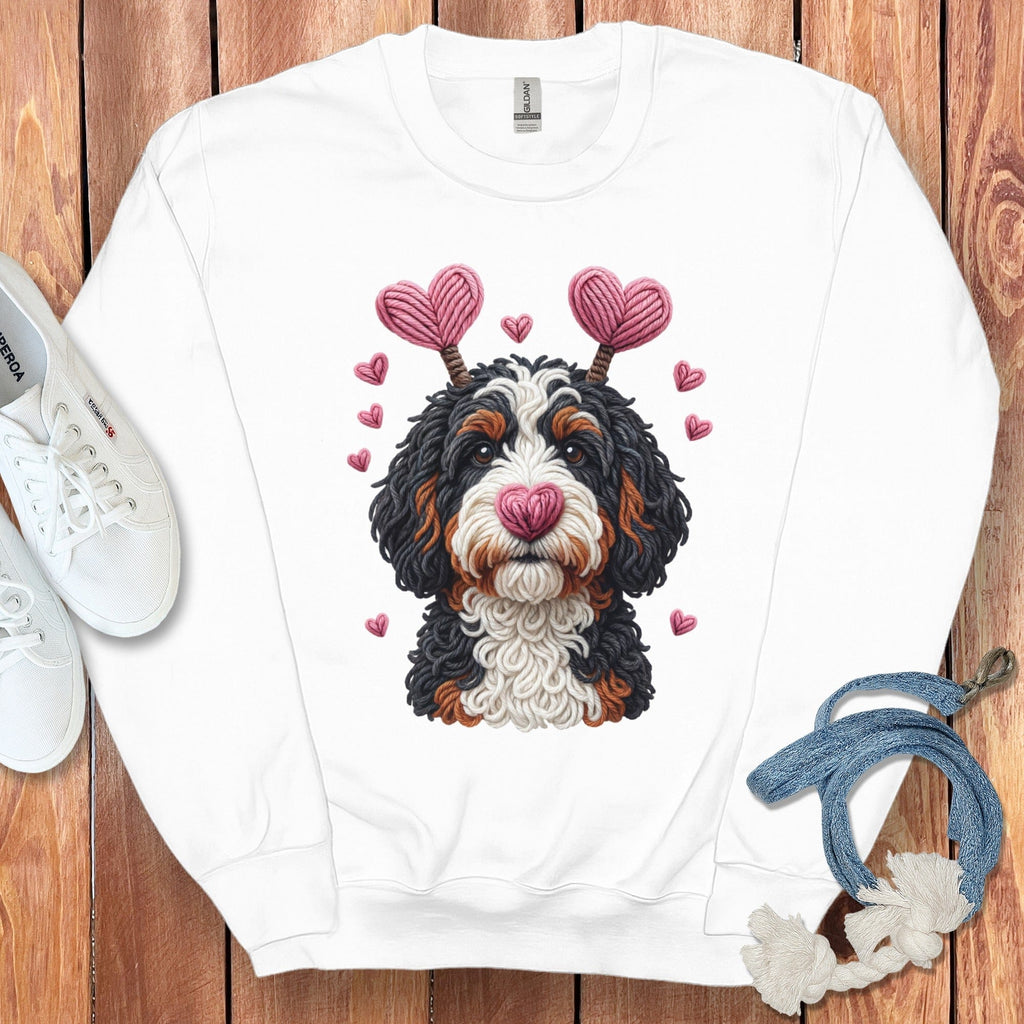 Faux Yarn Valentine Bernedoodle Sweatshirt in White / S by Puppy Jo