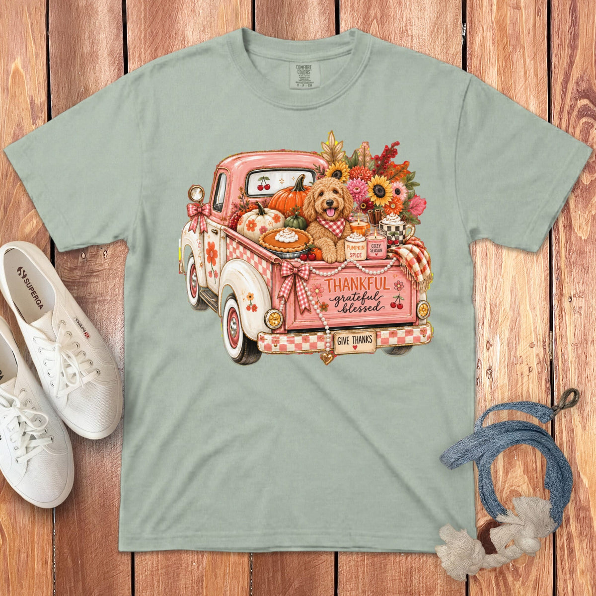 Apricot Goldendoodle Fall Truck Signature T-Shirt in Bay / S by Puppy Jo