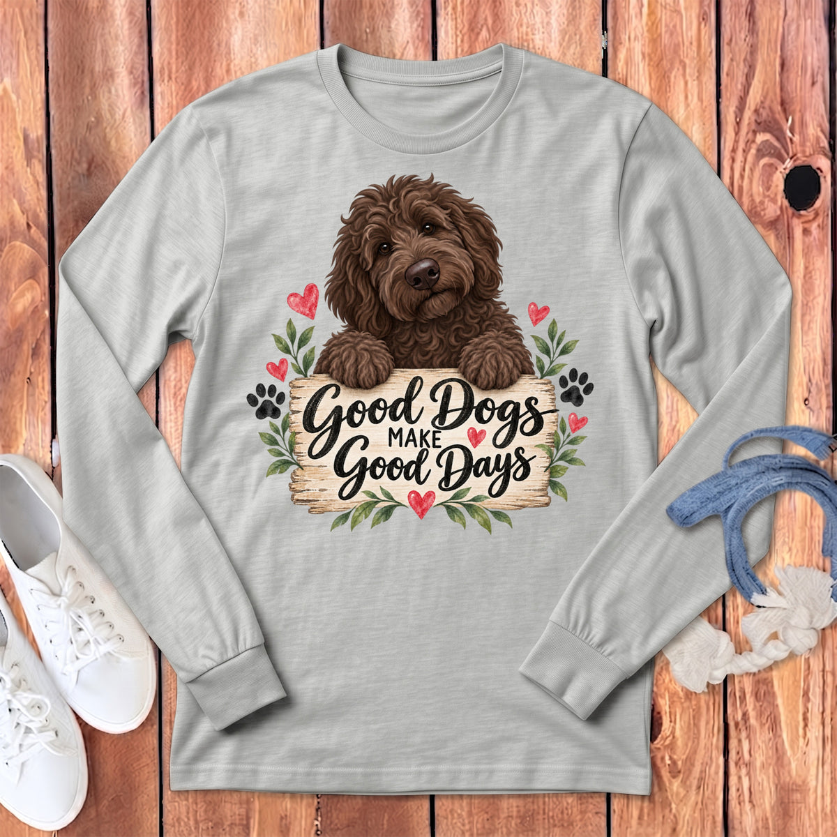 Chocolate Goldendoodle Good Days Long Sleeve T-Shirt