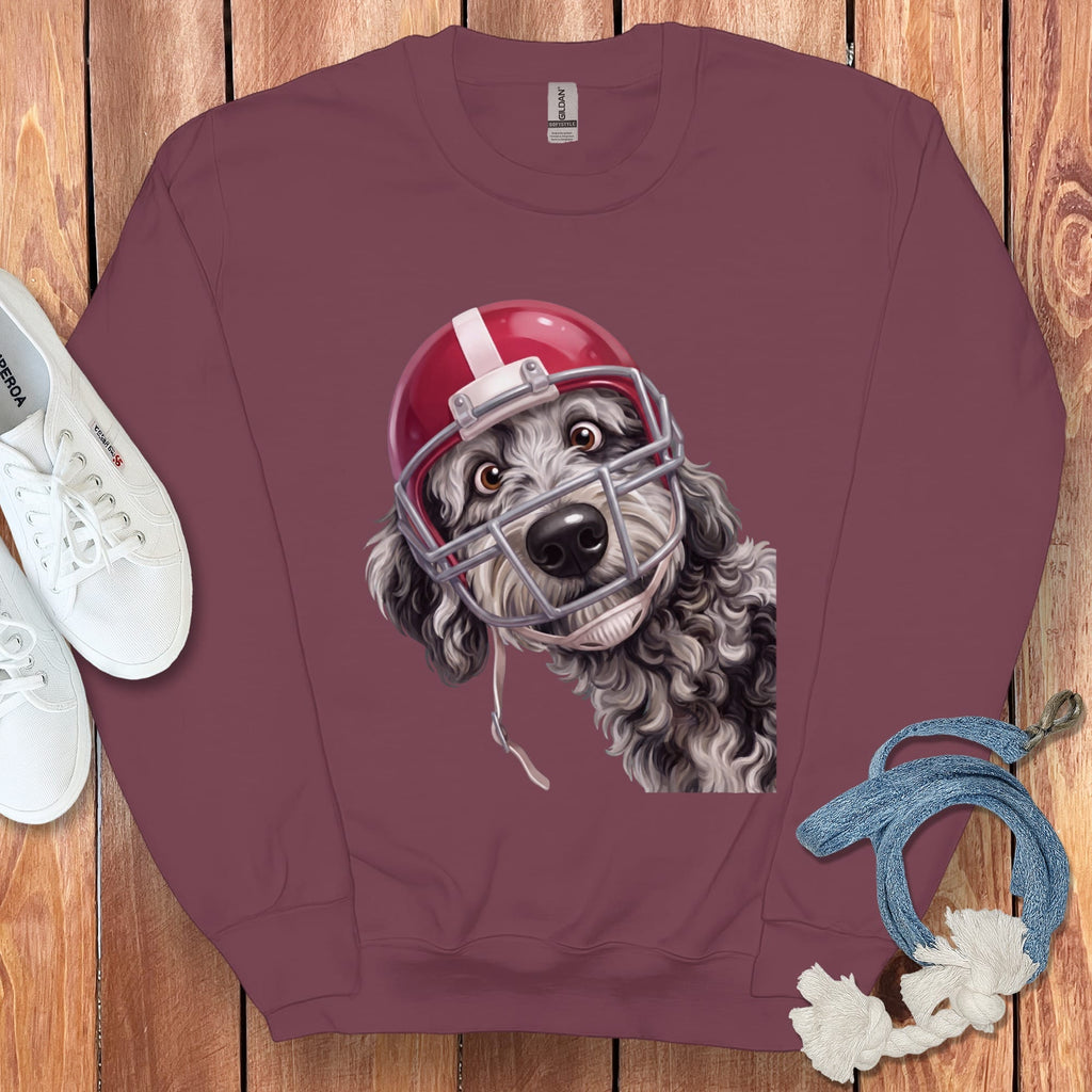 Merle Goldendoodle Football Helmet Sweatshirt in Maroon / S by Puppy Jo