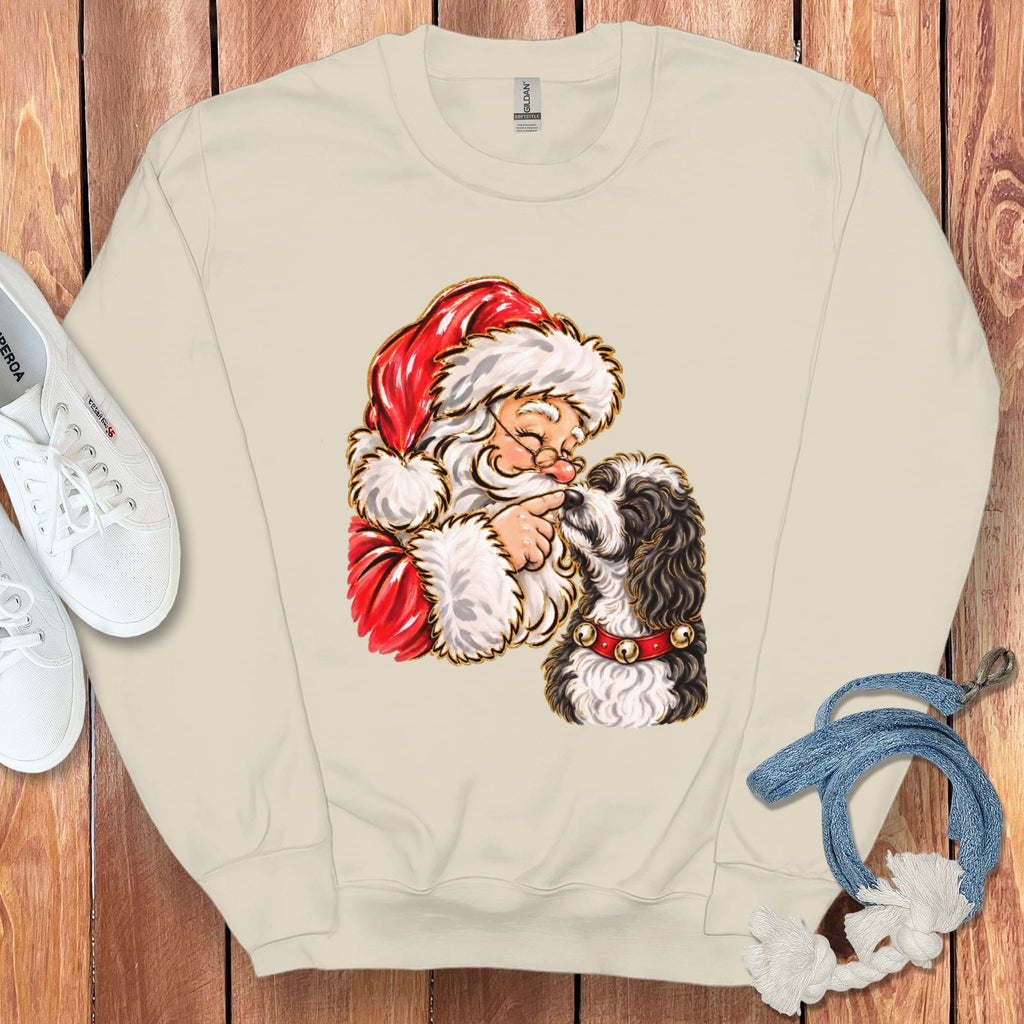 Sheepadoodle Santa Kiss Sweatshirt in Sand / S by Puppy Jo