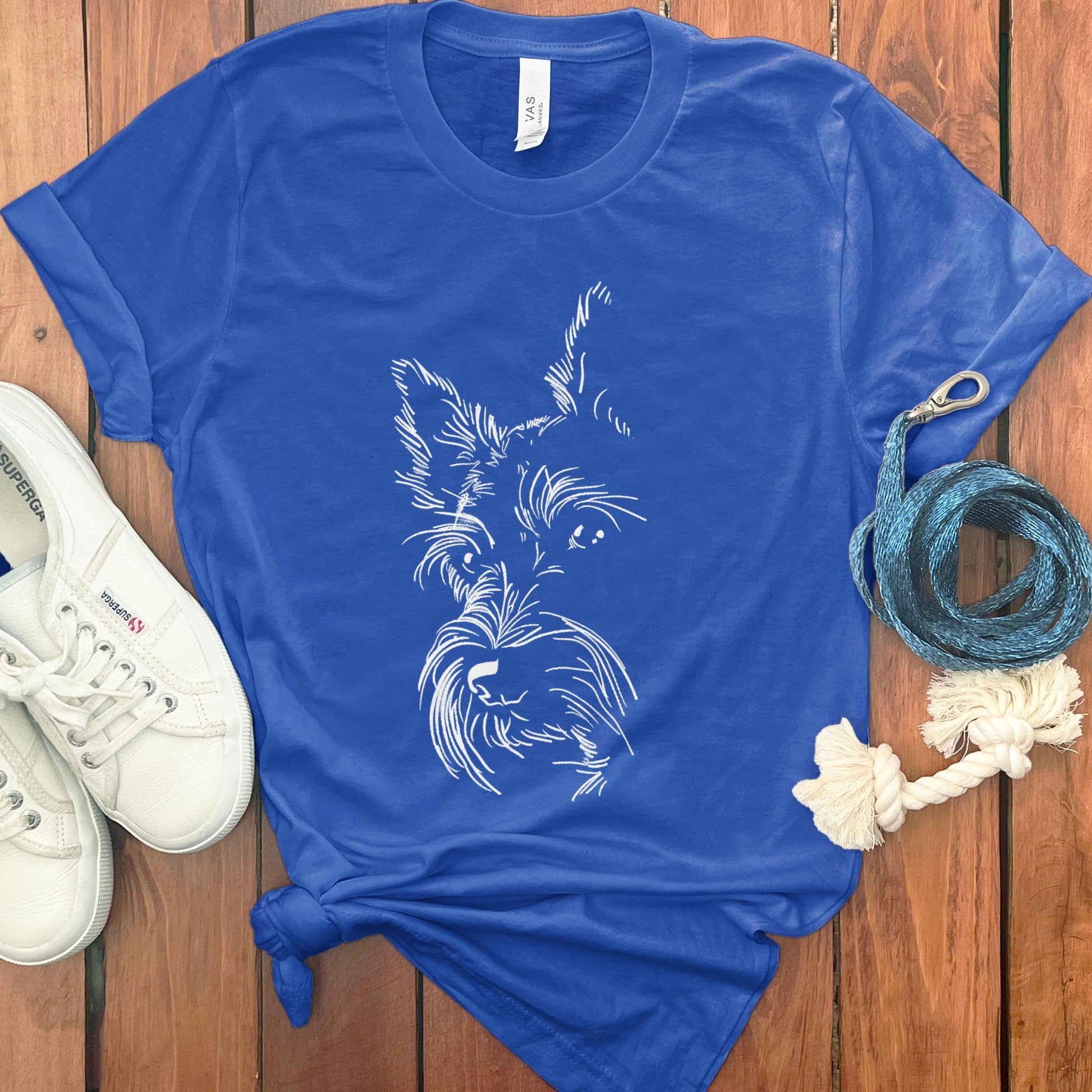 Blue T-shirt Featuring White Outline of Dog Face product