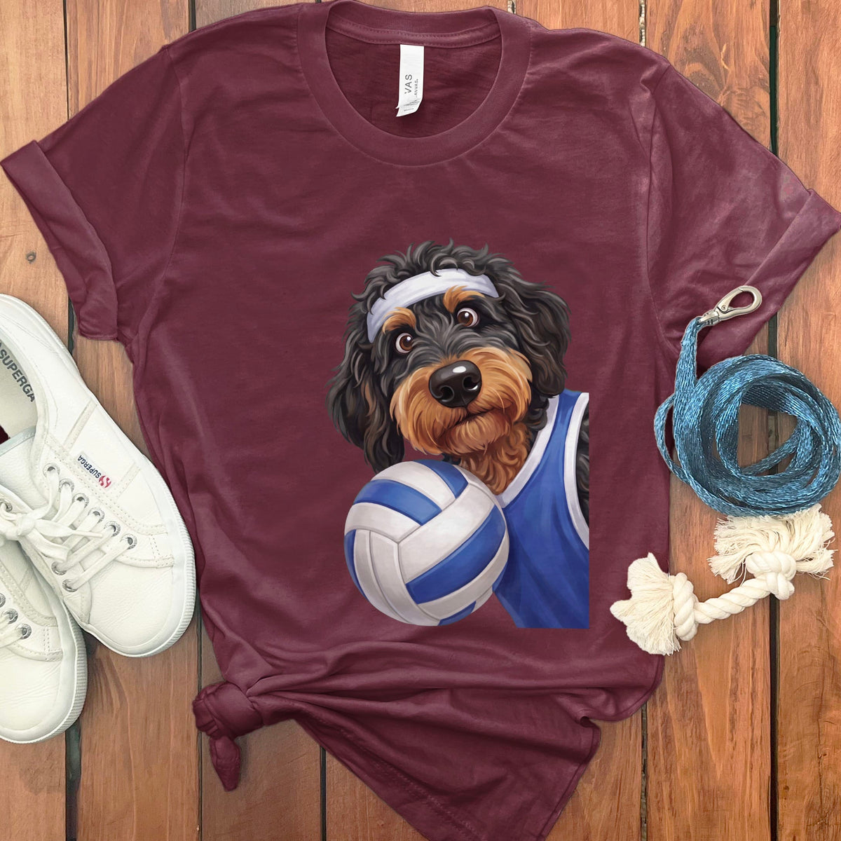 Phantom Goldendoodle Volleyball Player T-Shirt in Maroon / S by Puppy Jo