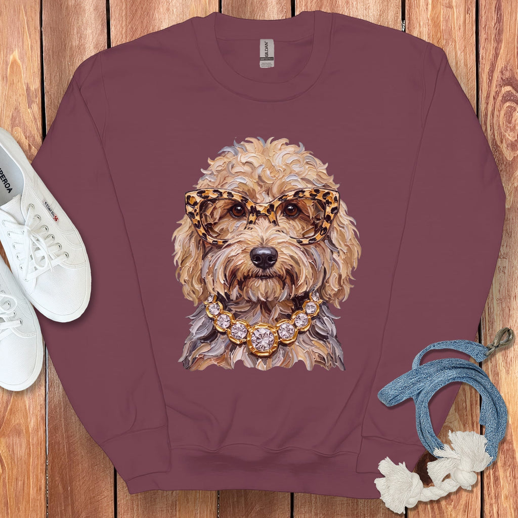 Cream Goldendoodle Glam Sweatshirt in Maroon / S by Puppy Jo