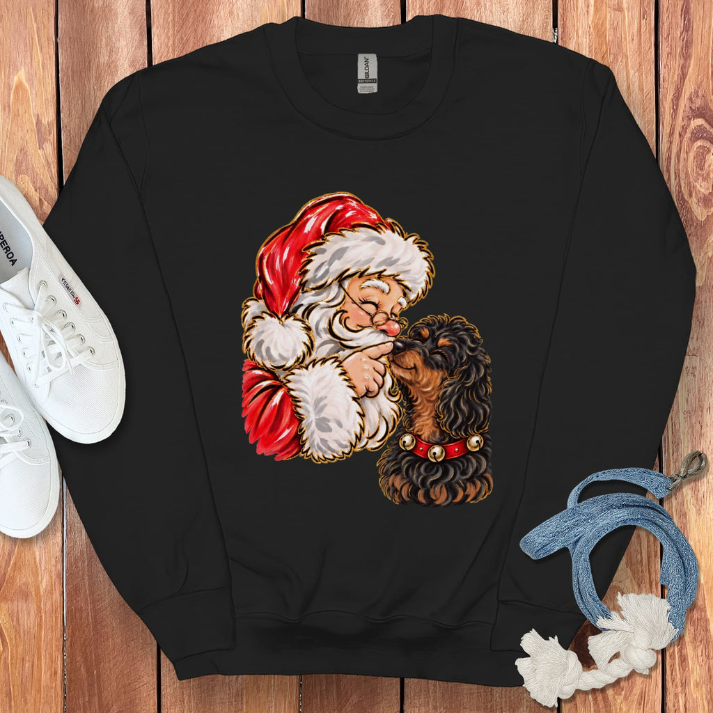 Phantom Goldendoodle Santa Kiss Sweatshirt in Black / S by Puppy Jo