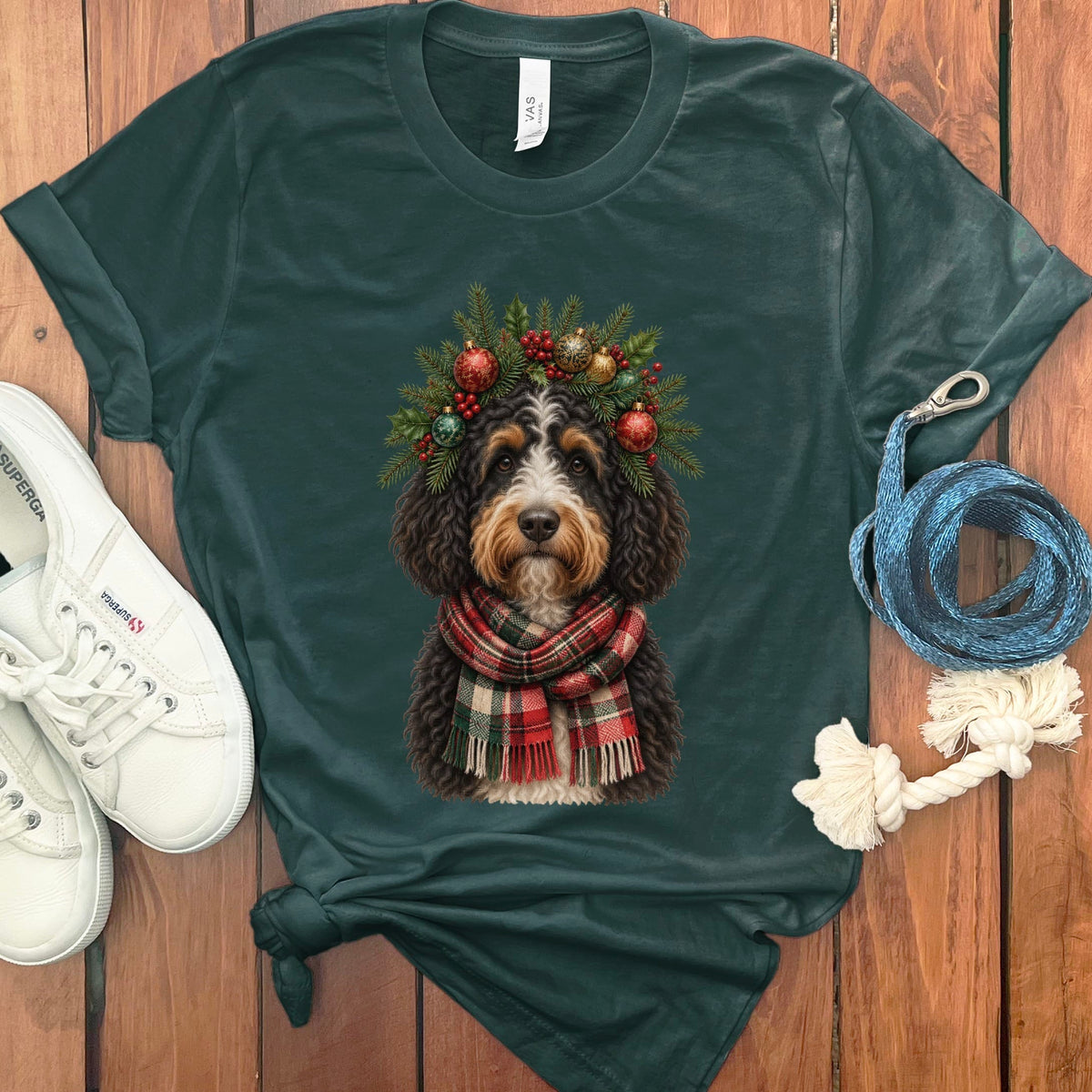 Bernedoodle Holiday Crown T-Shirt in Forest / S by Puppy Jo
