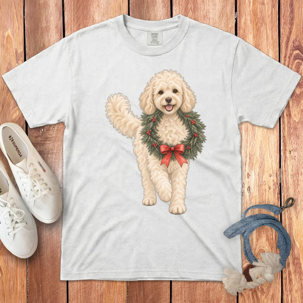 Maltipoo Wreath Signature T-Shirt in White / S by Puppy Jo