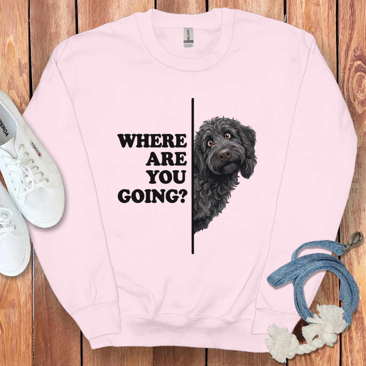 Where Going Black Goldendoodle Sweatshirt in Light Pink / S by Puppy Jo