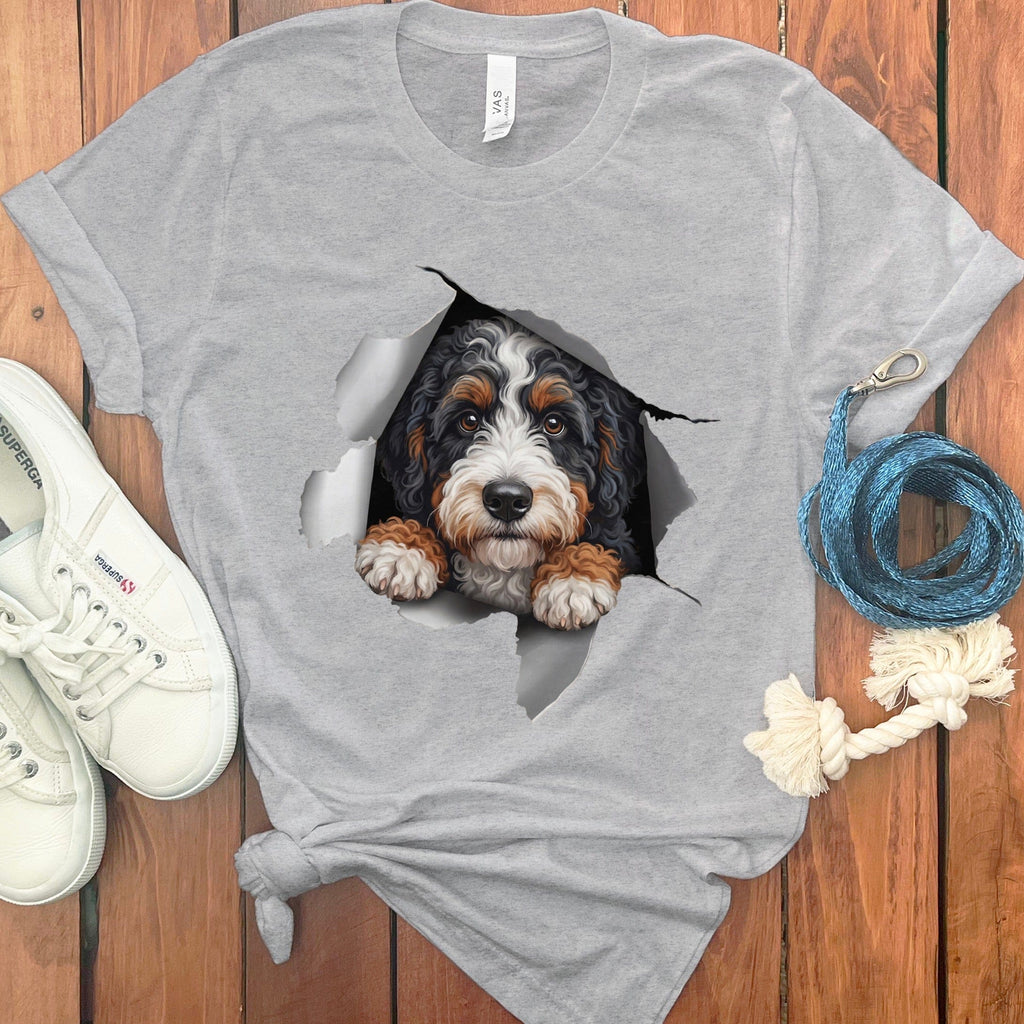 Cute Dog Peeking Through Wall Graphic T-Shirt