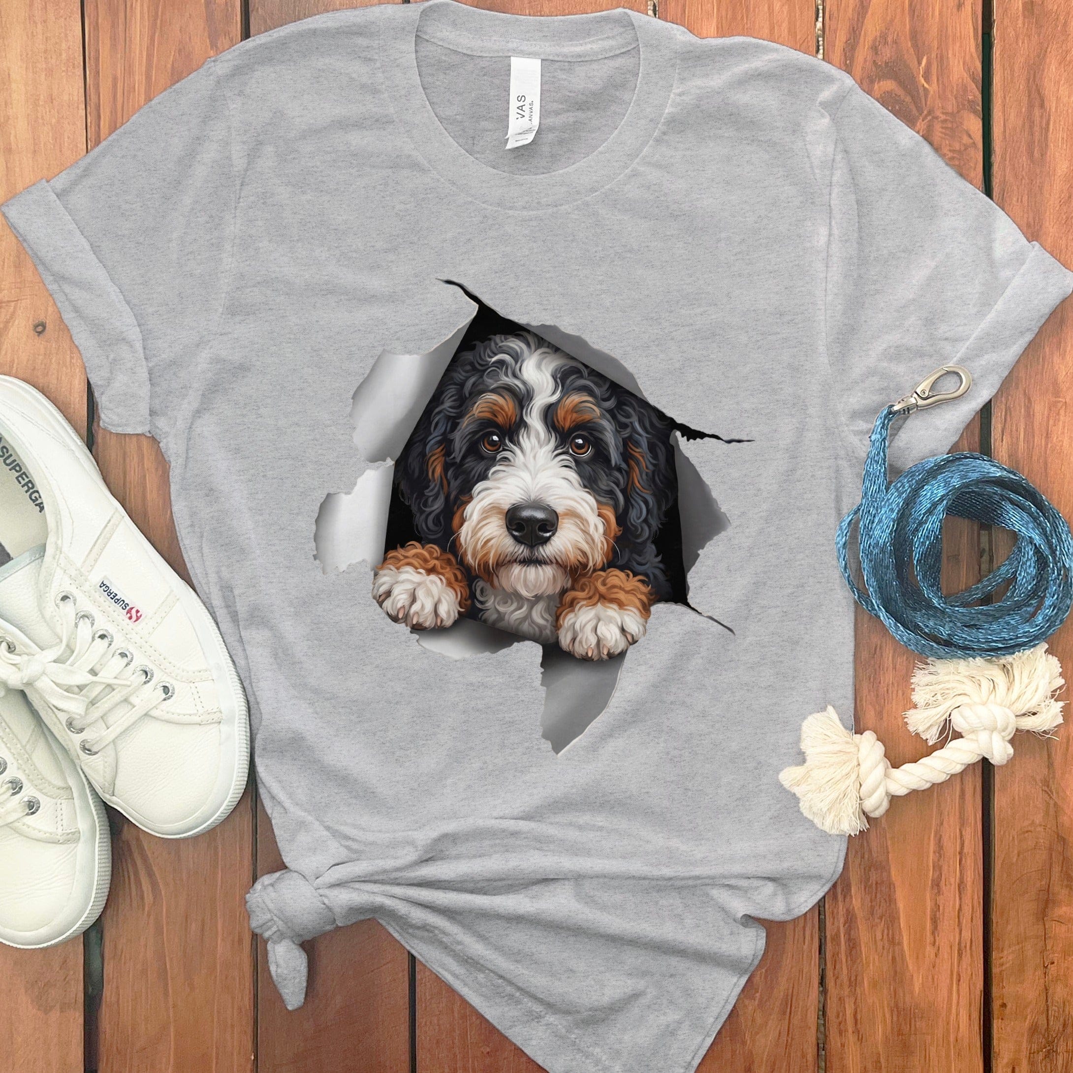 Cute Dog Peeking Through Wall Graphic T-Shirt