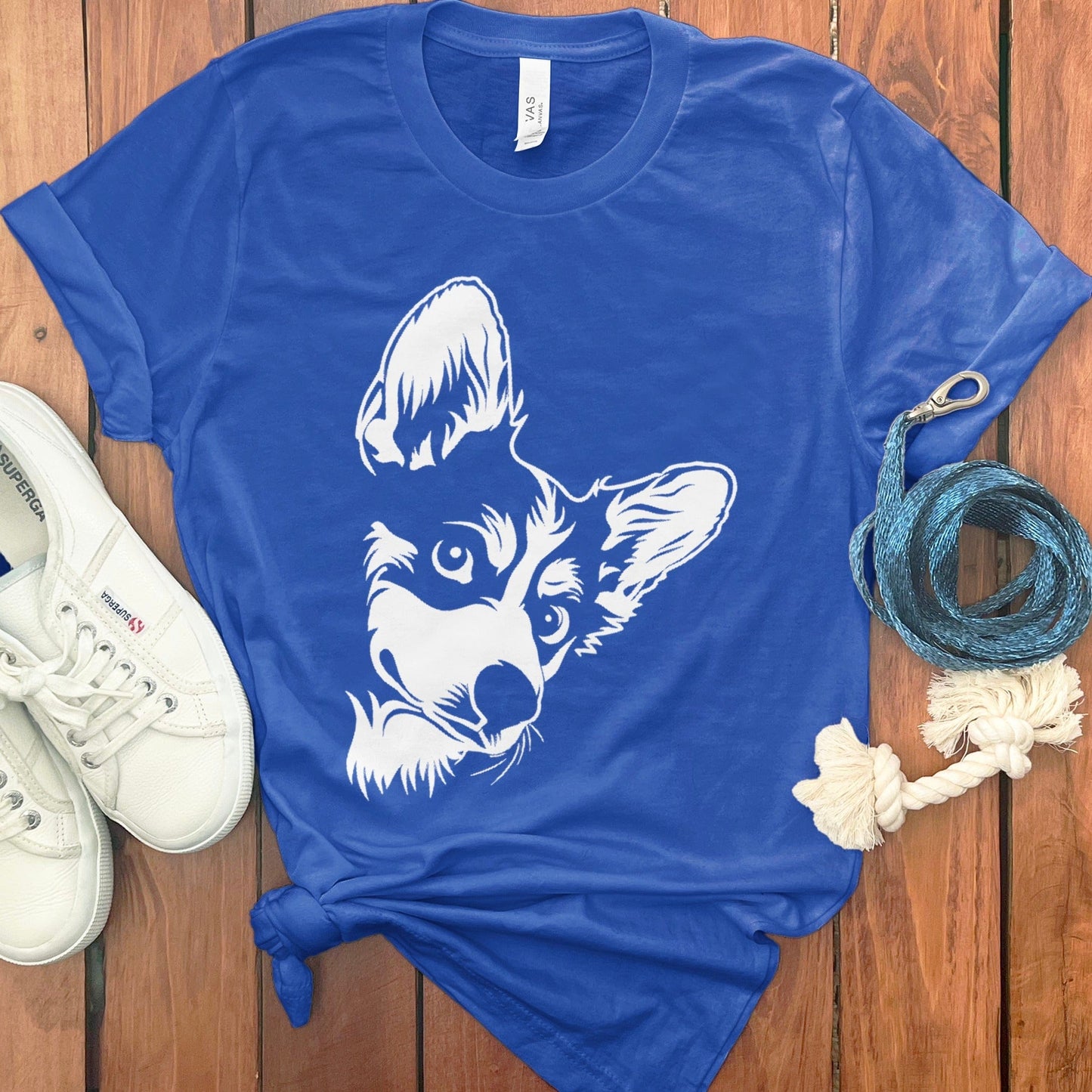Cute Corgi Dog Printed Blue Tee Shirt product type