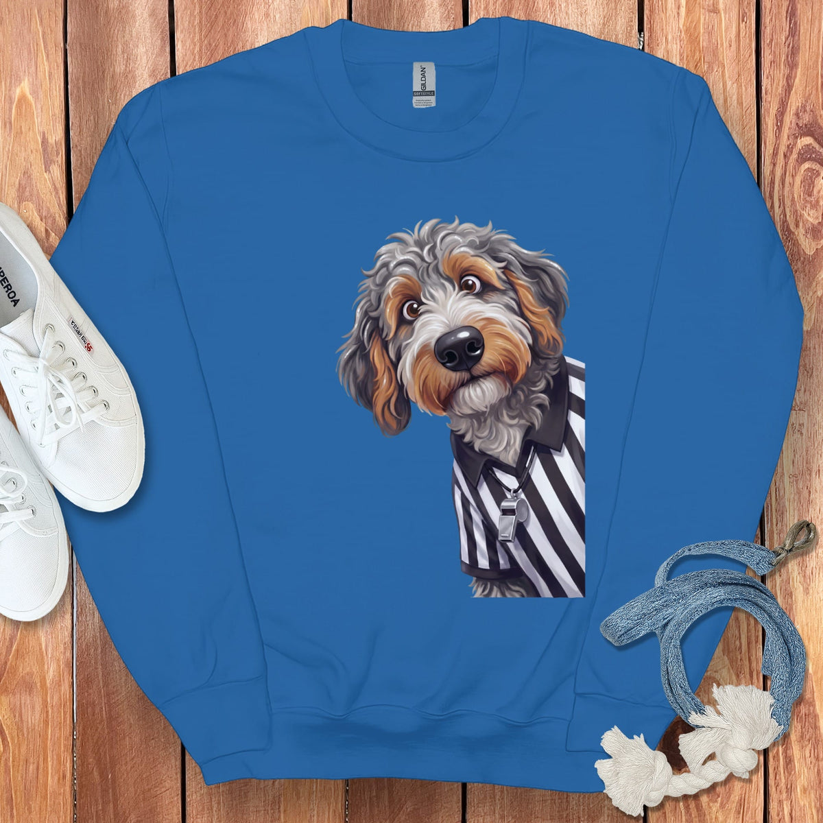 Aussiedoodle Football Referee Sweatshirt in Royal / S by Puppy Jo
