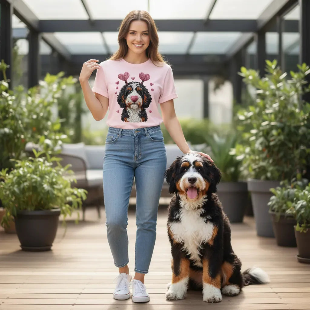 Faux Yarn Valentine Bernedoodle T-Shirt