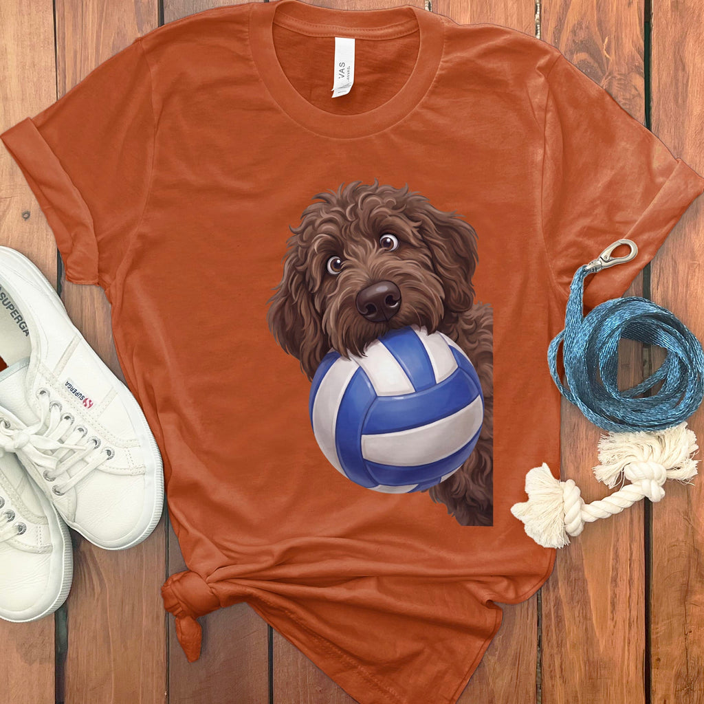 Chocolate Goldendoodle Volleyball T-Shirt in Autumn / S by Puppy Jo