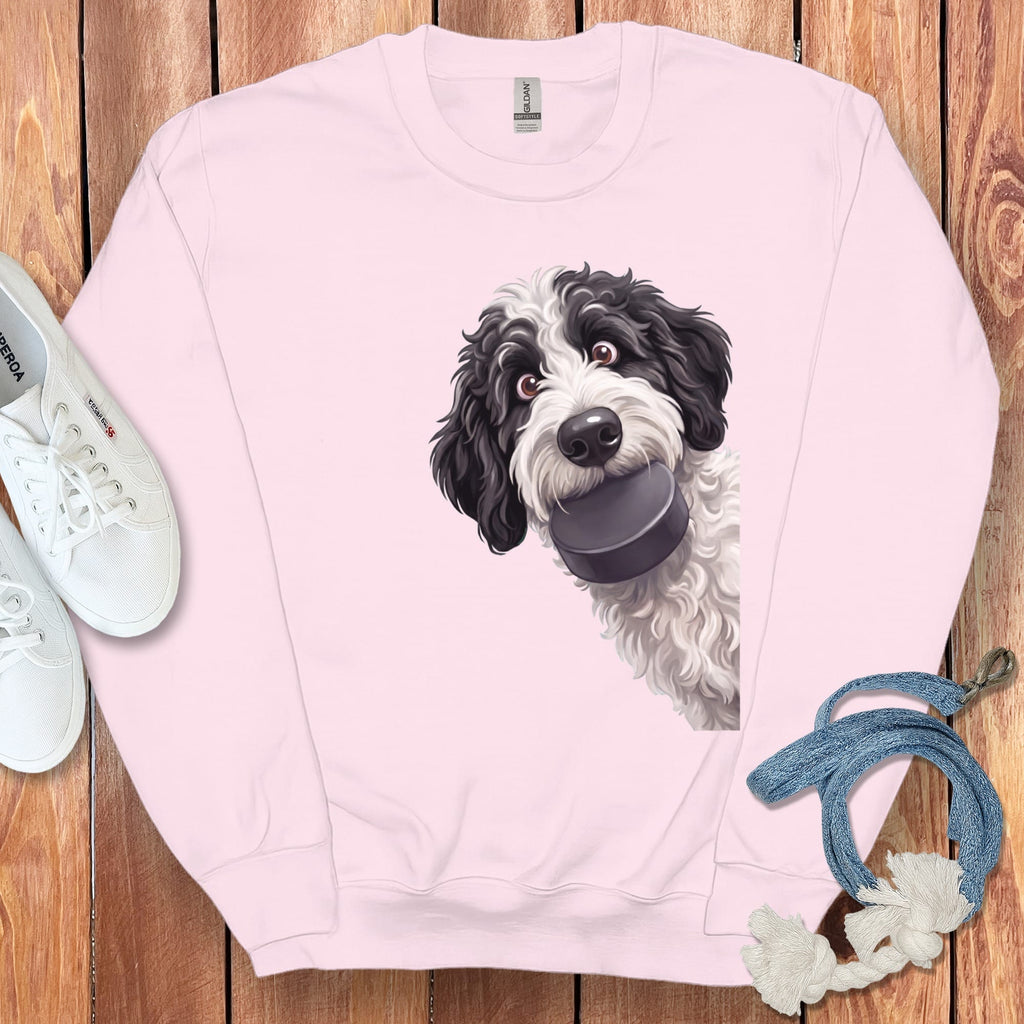 Sheepadoodle Hockey Puck Sweatshirt in Light Pink / S by Puppy Jo