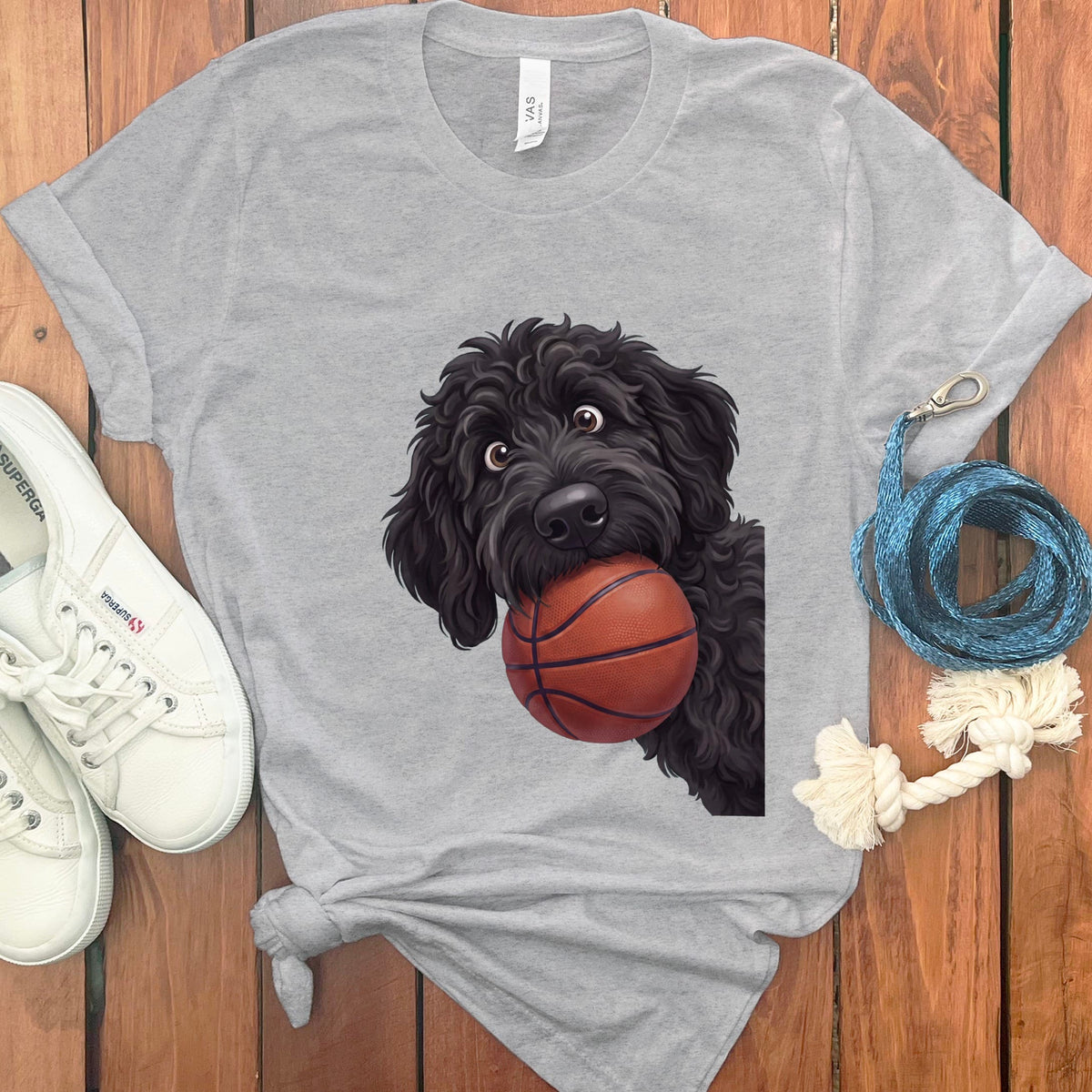Black Goldendoodle Basketball T-Shirt in Athletic Heather / S by Puppy Jo
