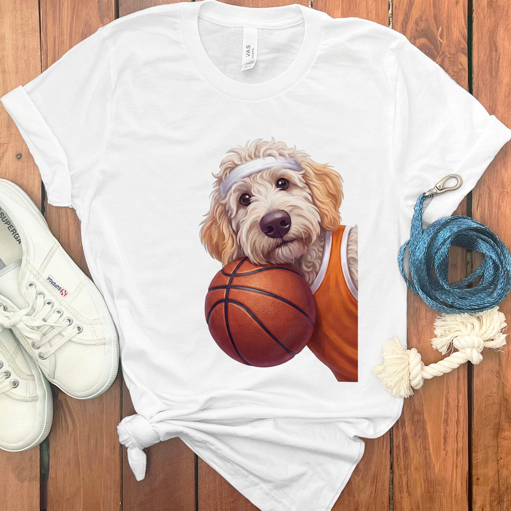 Maltipoo Basketball Player T-Shirt in White / S by Puppy Jo