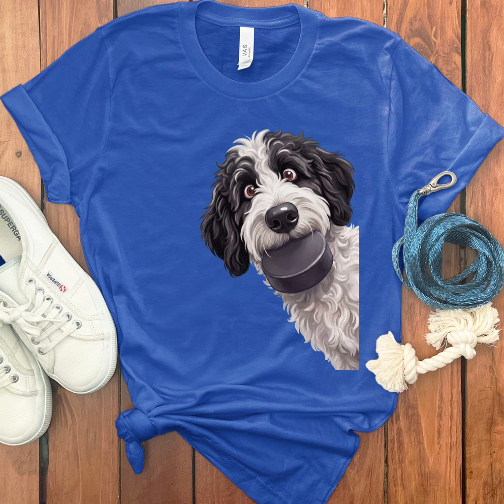 Sheepadoodle Hockey Puck T-Shirt in True Royal / S by Puppy Jo
