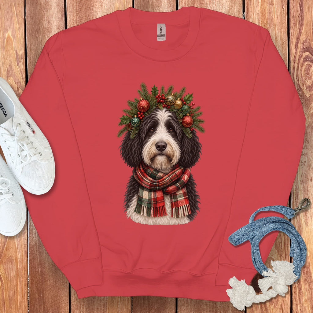 Sheepadoodle Holiday Crown Sweatshirt in Red / S by Puppy Jo