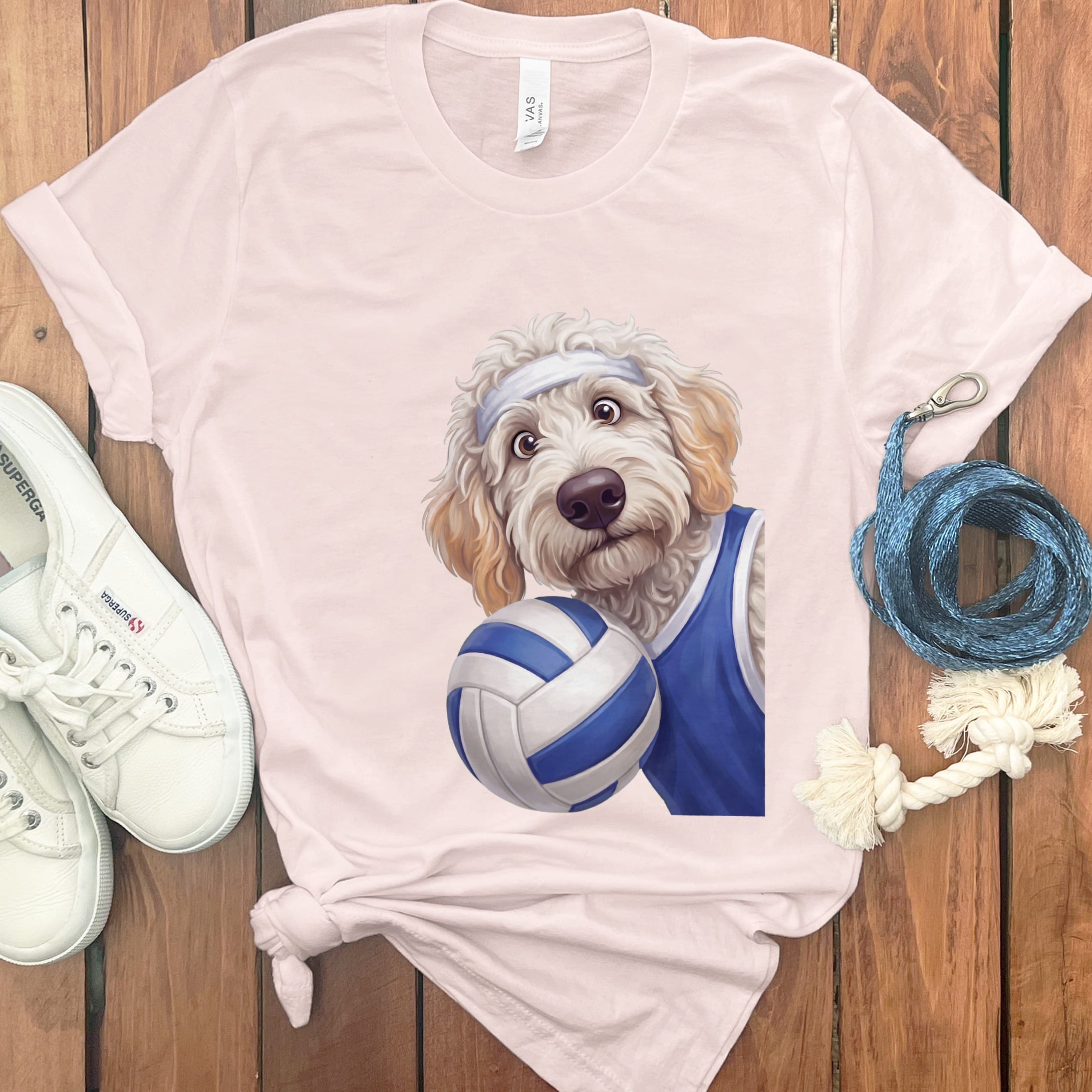 Maltipoo Volleyball Player T-Shirt in Soft Pink / S by Puppy Jo