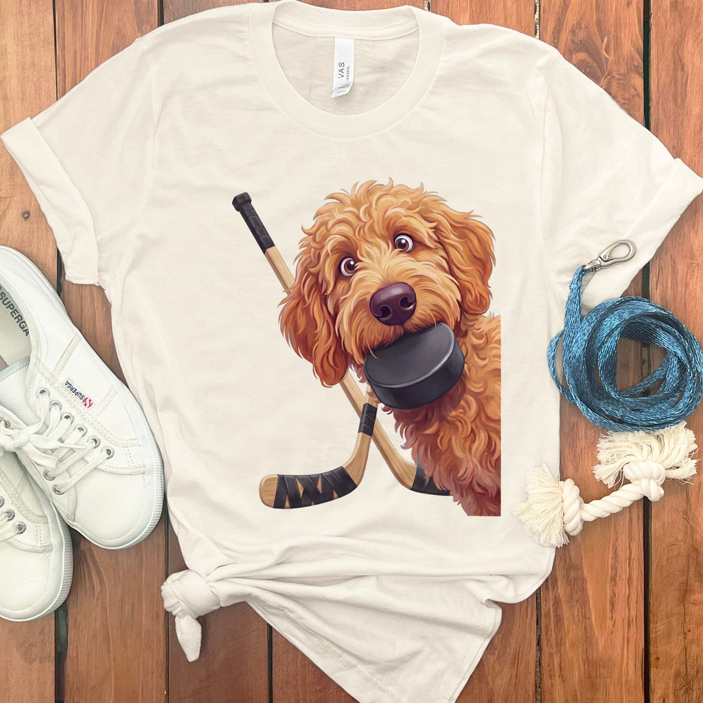 Apricot Goldendoodle Hockey T-Shirt in Natural / S by Puppy Jo
