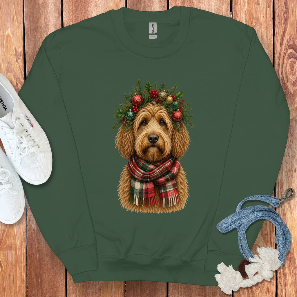 Golden Goldendoodle Holiday Crown Sweatshirt in Forest Green / S by Puppy Jo