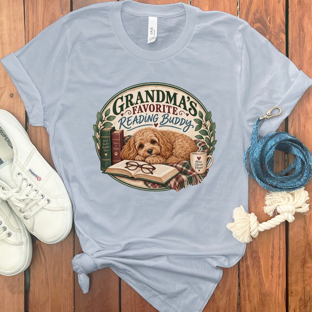 Cavapoo Reading Buddy T-Shirt in Light Blue / S by Puppy Jo