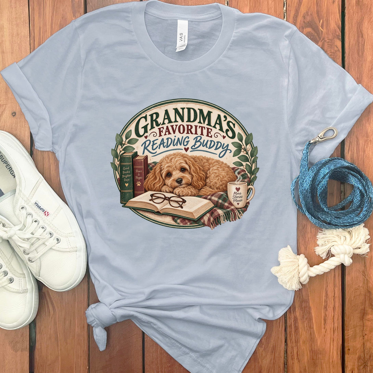 Cavapoo Reading Buddy T-Shirt in Light Blue / S by Puppy Jo