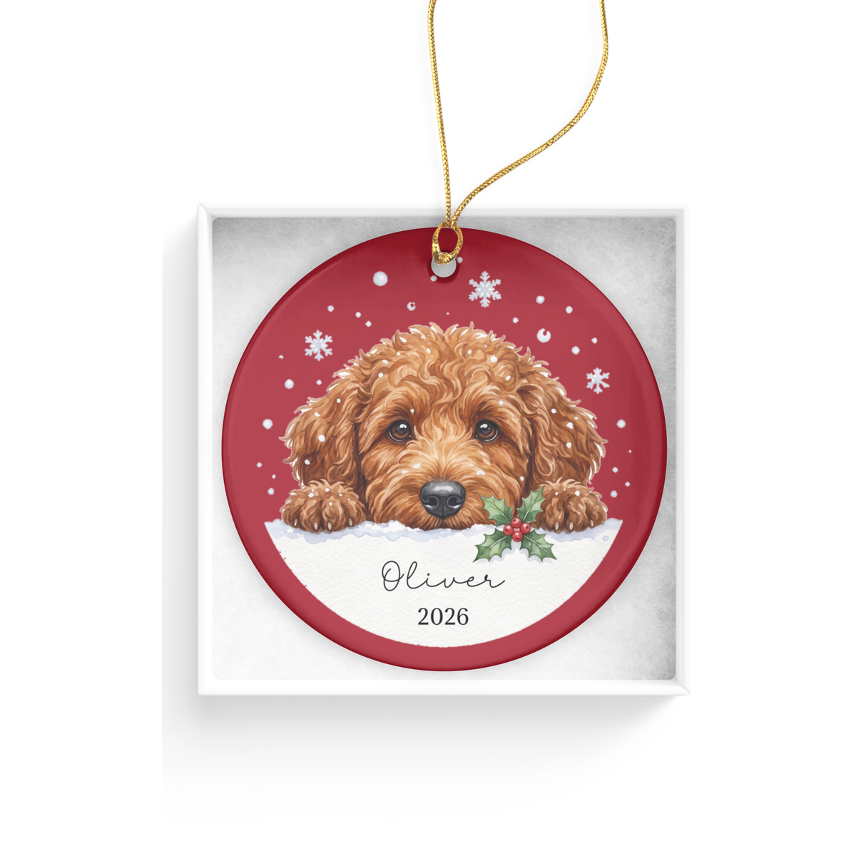 Peeking Snow Golden Goldendoodle Ornament