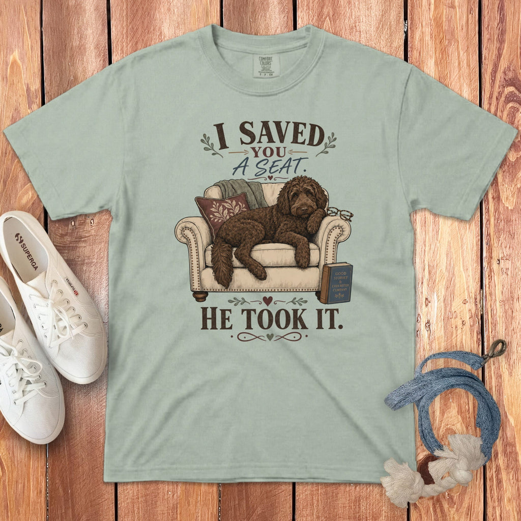 Chocolate Goldendoodle Seat Signature T-Shirt in Bay / S by Puppy Jo