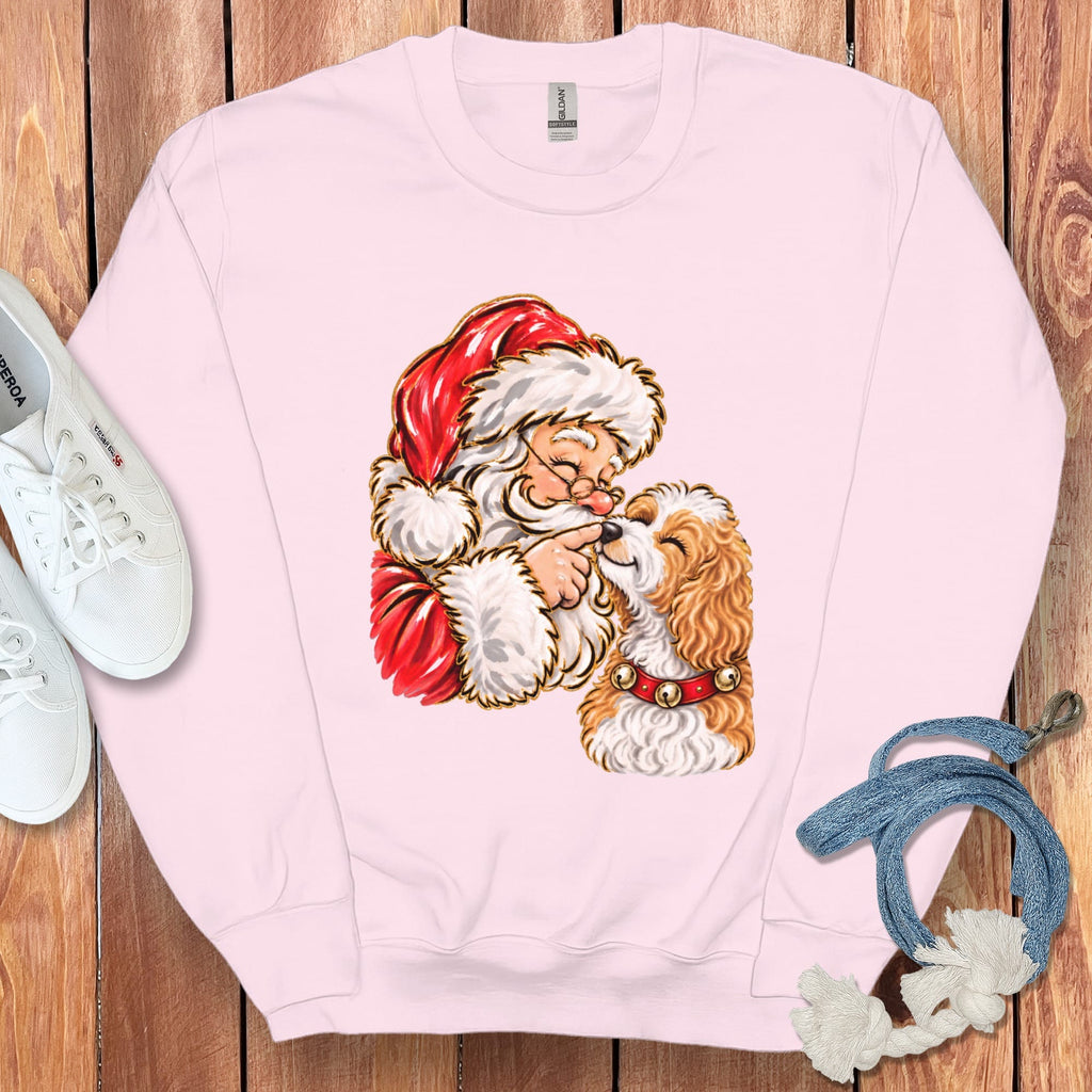 Parti Goldendoodle Santa Kiss Sweatshirt in Light Pink / S by Puppy Jo