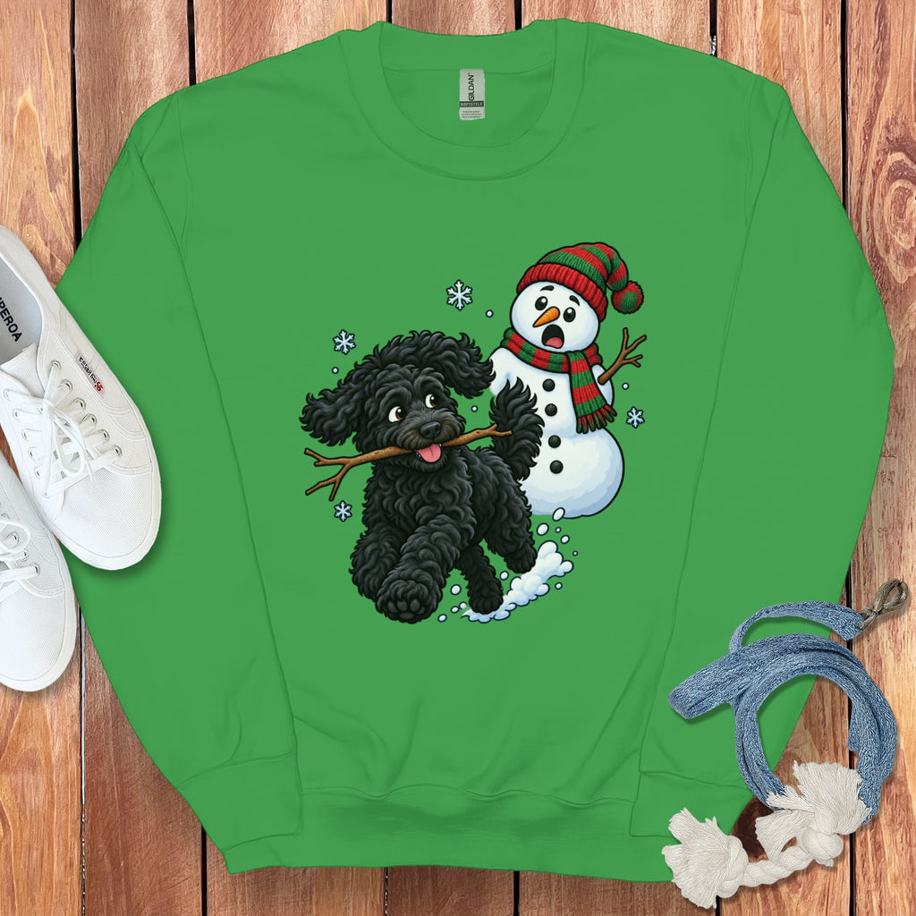 Black Goldendoodle Snowman Sweatshirt in Irish Green / S by Puppy Jo