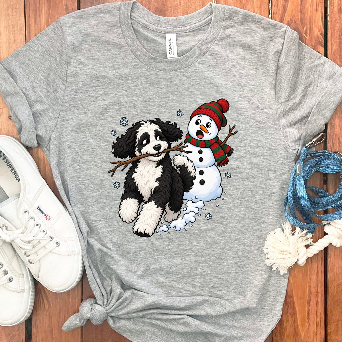Sheepadoodle Snowman T-Shirt in Athletic Heather / S by Puppy Jo