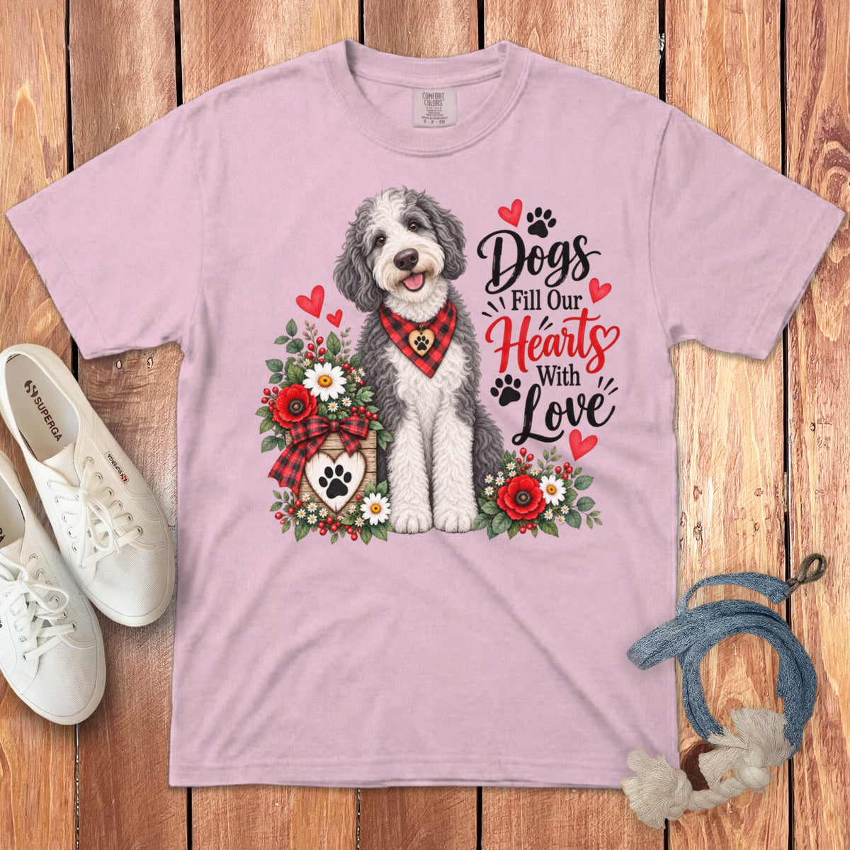 Sheepadoodle Hearts Love Signature T-Shirt