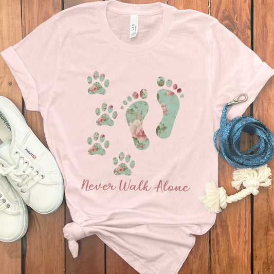Never Walk Alone Cute Floral Footprints T-Shirt product type