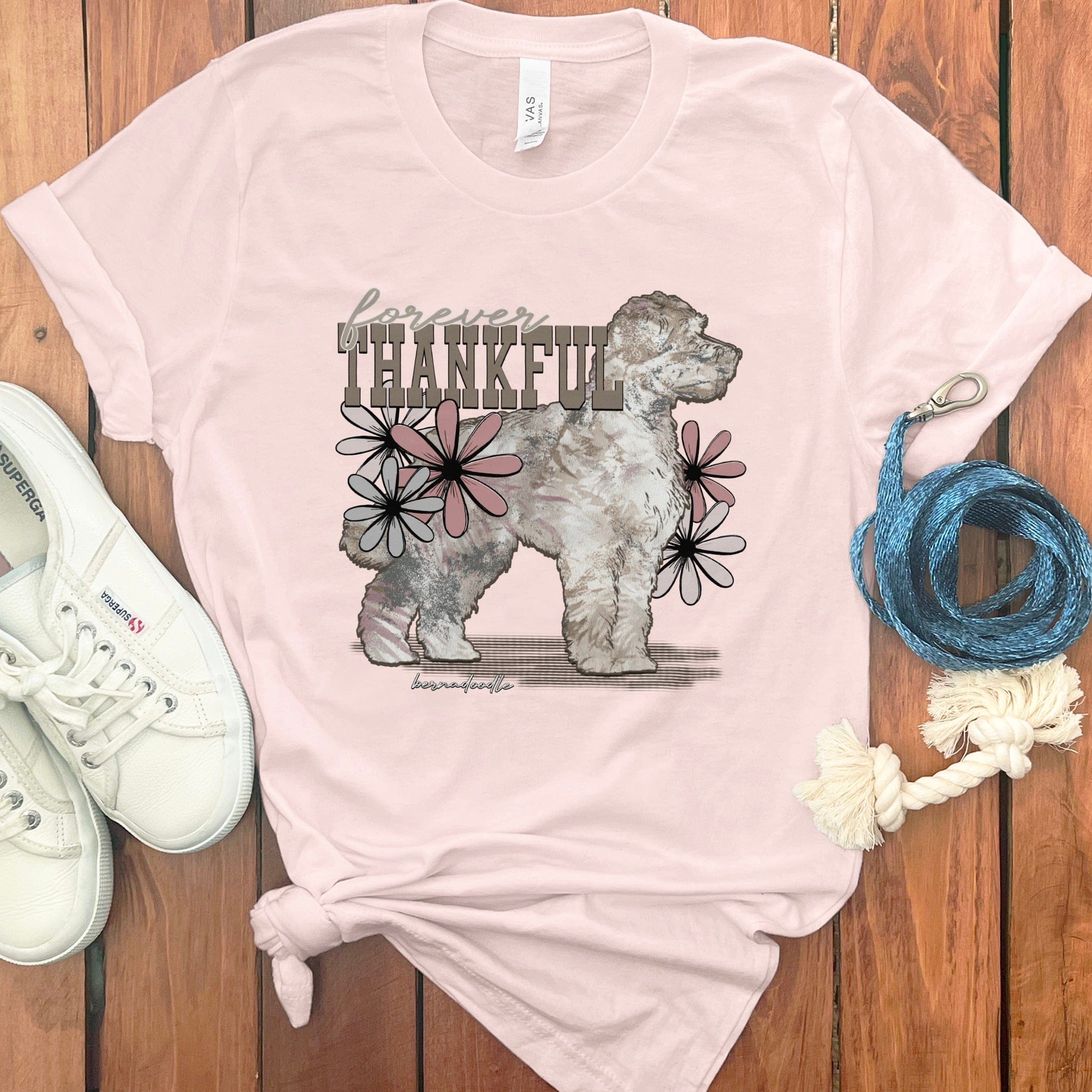 Forever Thankful Dog with Flowers Graphic T-Shirt