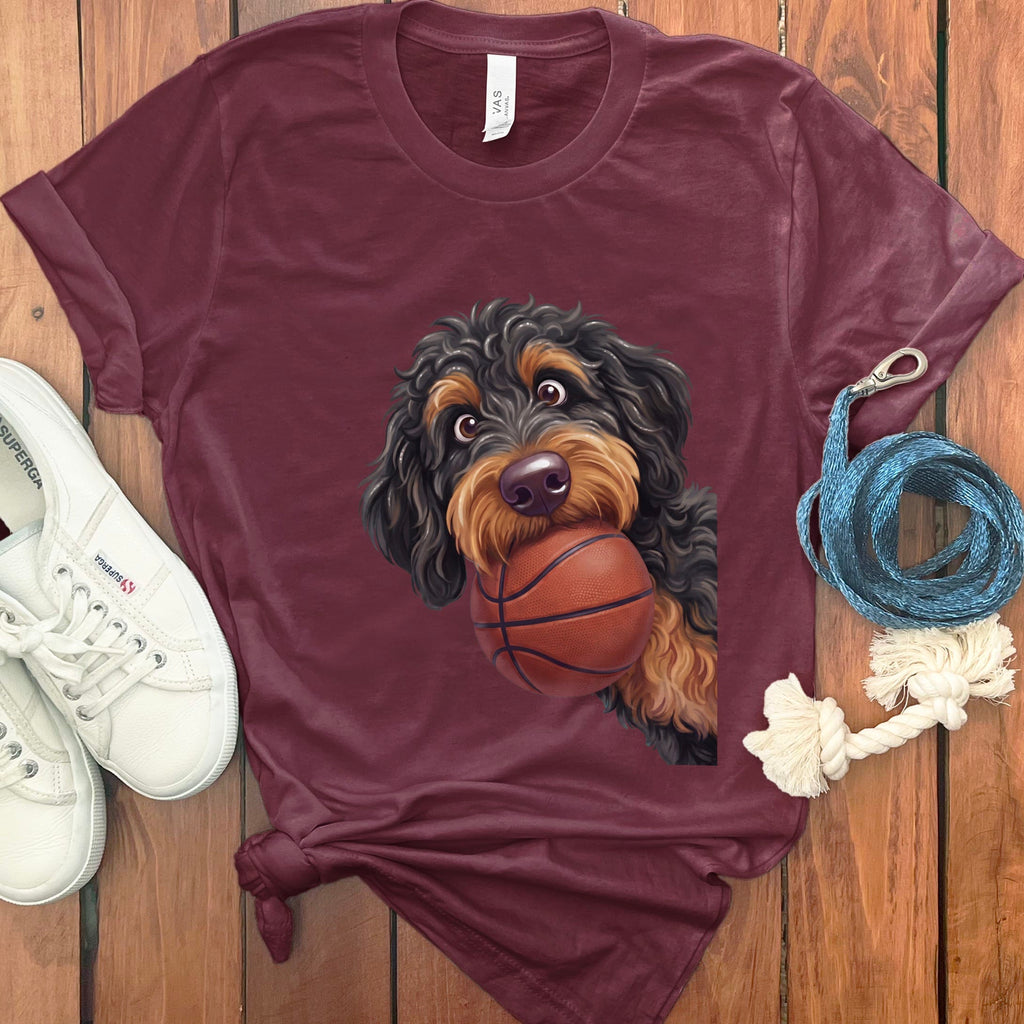 Phantom Goldendoodle Basketball T-Shirt in Maroon / S by Puppy Jo