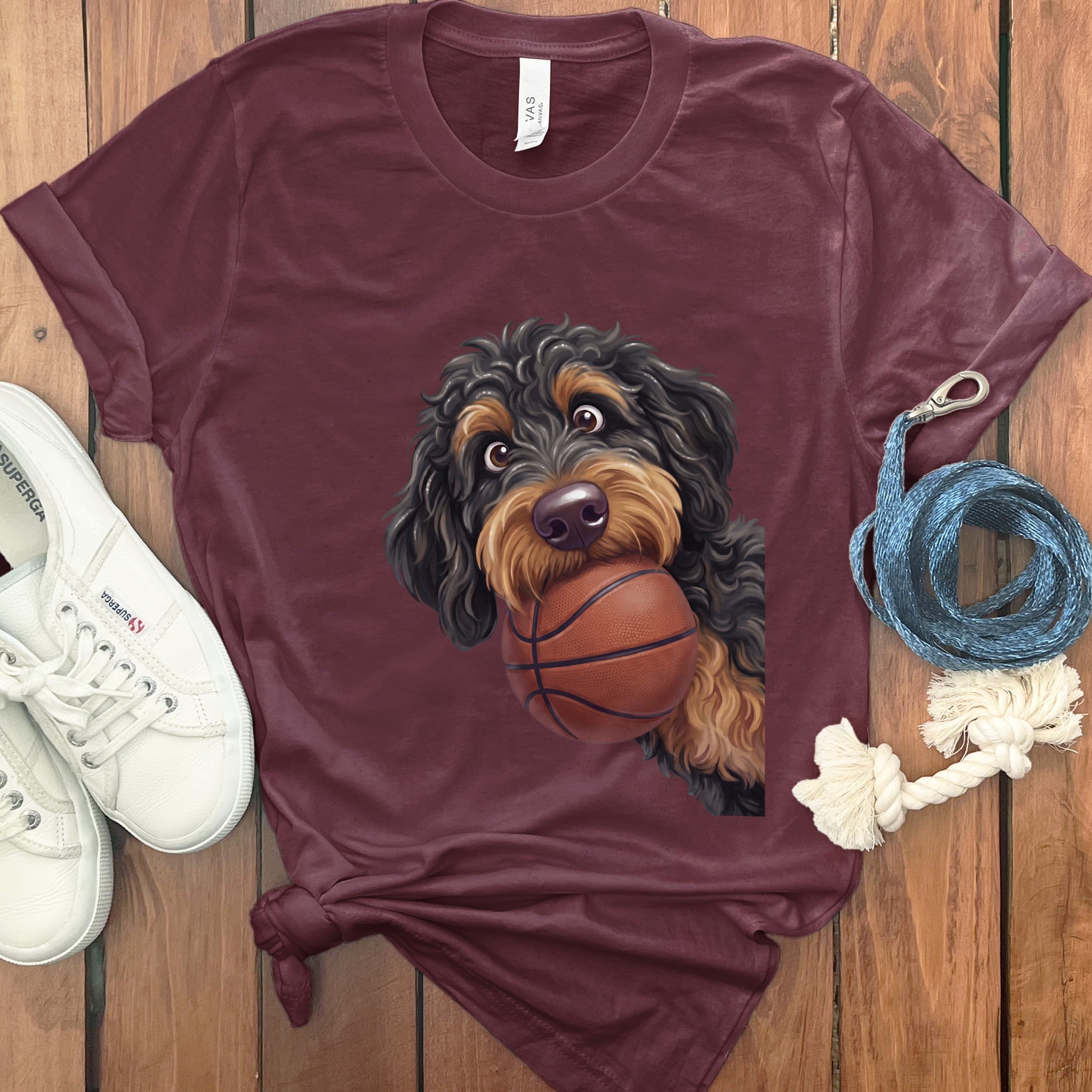Phantom Goldendoodle Basketball T-Shirt in Maroon / S by Puppy Jo