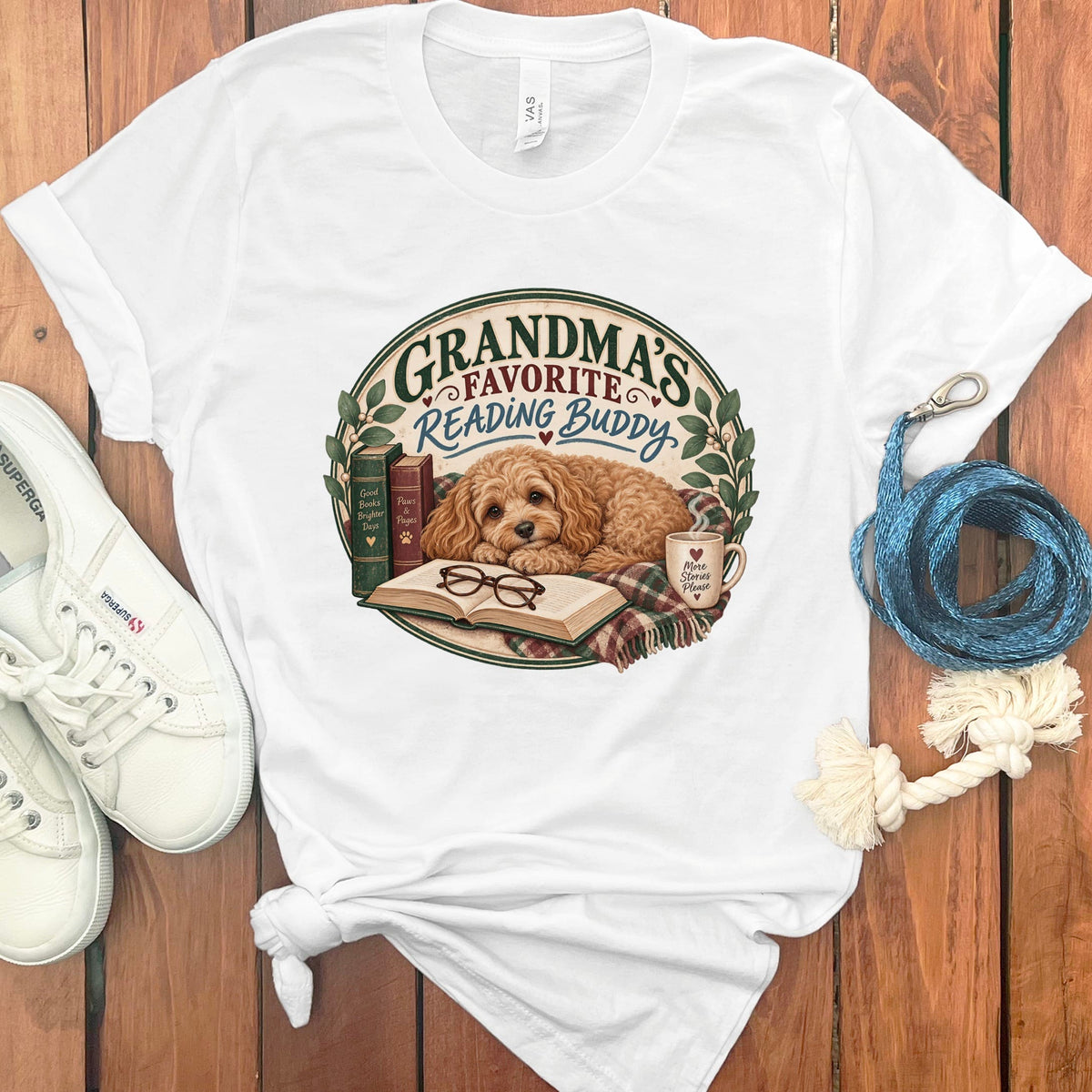 Cavapoo Reading Buddy T-Shirt in White / S by Puppy Jo