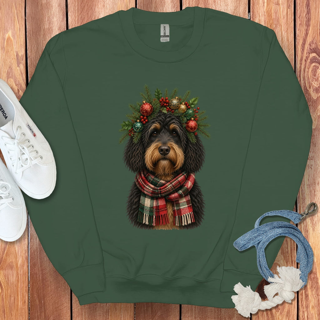 Phantom Goldendoodle Holiday Crown Sweatshirt in Forest Green / S by Puppy Jo