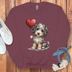 Cute Puppy Holding Heart Balloon Graphic Sweatshirt